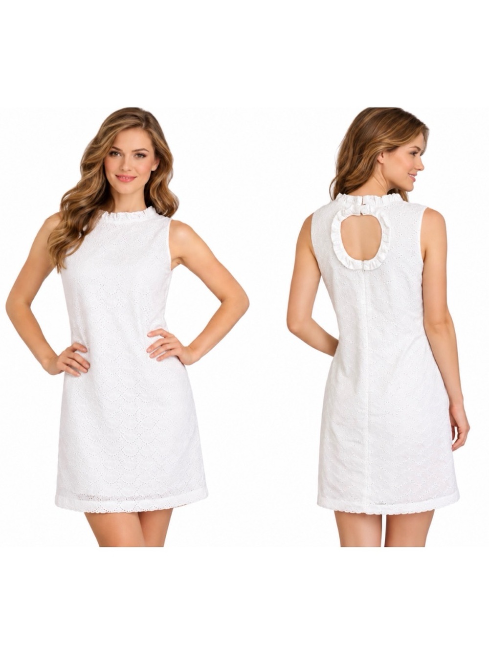Sail to Sable, White Eyelet Sleeveless Shift Dress, Size L EUC